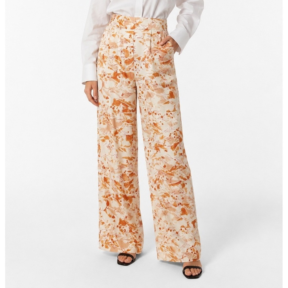COS Women Orange Cream Abstract Print Wide Leg Lyocell Pants Size 8 High Waist